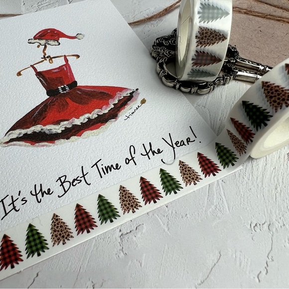 Buffalo Plaid & Leopard Print Trees, Christmas, Washi Tape, 1 Roll - Picture 5 of 8